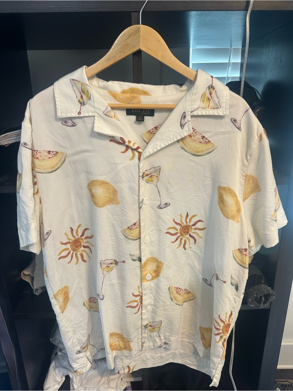 Truth Beach Themed White Short-Sleeve Printed Button-Up Shirt